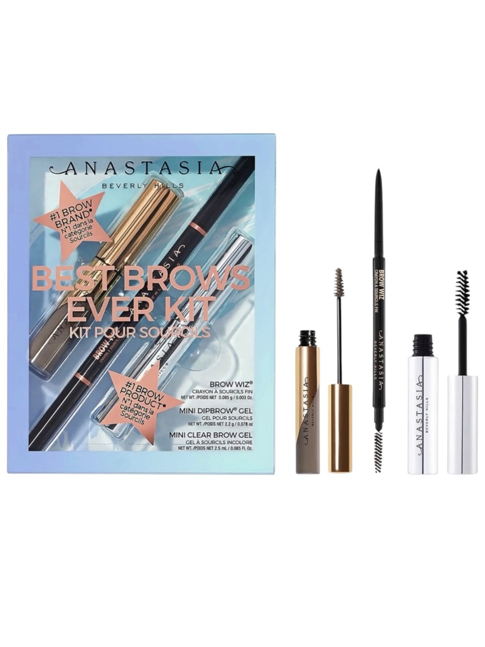 New Anastasia Beverly Hills Best Brows Ever Kit Dark Brown 3 Pc Brow Wiz & Gel